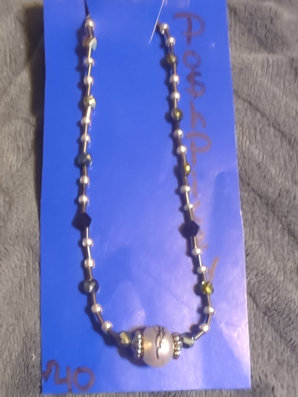Handcrafted Pearl Accent Beaded Necklace in Silver and And Black